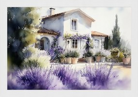 Poszter Keret Fa Tájkép Provence Ház Villa Kert Levendula 60x40
