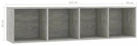 betonszürke könyv-/TV-szekrény 143 x 30 x 36 cm