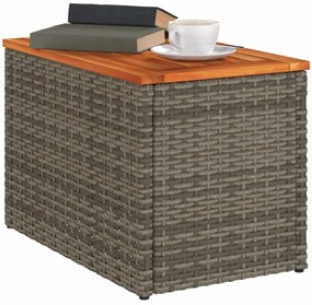 2 db szürke polyrattan és tömör fa kerti kisasztal 55x34x37 cm