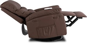 Masszírozós, hintafunkciós dönthető fotel barna színben, műbőr kárpittal BRUCE