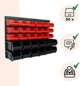 ORDER függő szerszámszervező, 30 doboz, 64x2x38cm, piros/fekete Jurhan