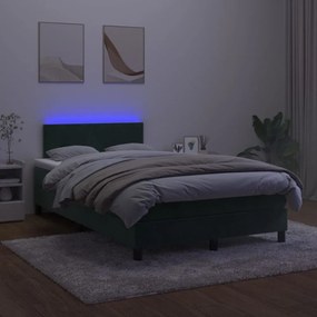 sötétzöld bársony rugós és LED-es ágy matraccal 120x200 cm