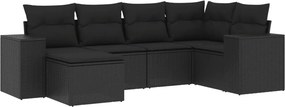 vidaXL 6 részes fekete polyrattan kerti ülőgarnitúra párnákkal