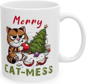 Nyomtatott bögre Karácsonyi rendetlenség Macska cicával Merry Cat-Mess Ajándék