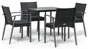 vidaXL 5 részes polyrattan és acél kerti étkezőgarnitúra párnával