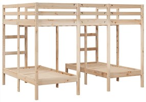 tömör fenyőfa tripla emeletes ágykeret 140x200/70x140 cm