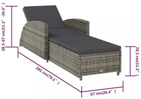 szürke polyrattan napozóágy sötétszürke párnával