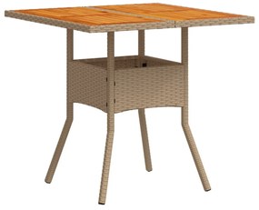bézs polyrattan és akácfa kerti asztal 80 x 80 x 75 cm