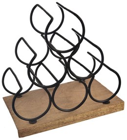 InDecor Mangófából készült borállvány, fekete, 6palack, 28 x 19 x 29 cm