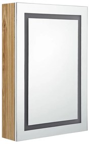 fehér-tölgyszínű LED-es tükrös fürdőszobaszekrény 50x13x70 cm