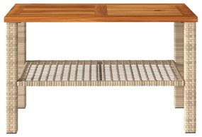 bézs polyrattan és akácfa kerti asztal 70 x 38 x 42 cm