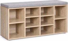 SONGMICS cipőpad 10 rekesszel, párnázott ülőfelülettel, 104 x 30 x 48 cm, max. 150 kg, tölgy