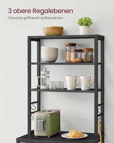 Konyhai állvány, álló polc, mikróállvány, szürke–fekete, 40×60×167 cm