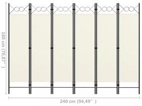 fehér 6-paneles paraván 240 x 180 cm
