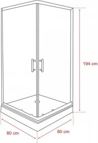 Spirit Clear 80x80x194 cm-es szögletes zuhanykabin, erősített akril zuhanytálcával fekete