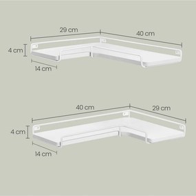 2 darabos sarok fali polc, fehér 40x29x4cm