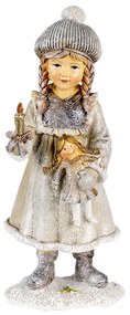 Kislány gyertyával és babával vintage karácsonyi dekorációs figura