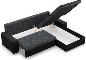 Toronto sarokkanapé, 2 ágyneműtartóval, fonott + műbőr, jobboldali, szürke - fekete