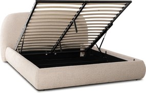 Ágy 160x200 cm méretben, ágyneműtartóval, bézs színben, bouclé kárpittal ROSSO