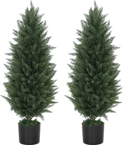 HOMCOM Mesterséges Ciprus 2 darabos készlet 90 cm-es mesterséges növényekkel, cserépben, UV-álló mesterséges fa, mint egy valósághű dekoráció a nappal