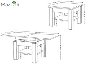 Mazzoni CLEO Artisan Tölgy/Antracit (Sötétszürke) - NYITHATÓ/ MAGASÍTHATÓ DOHÁNYZÓASZTAL ÉTKEZŐASZTAL ÉS DOHÁNYZÓASZTAL EGYBEN