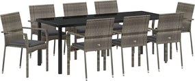 vidaXL Kert étkező szett párnával 9 pcs Szürke polirattan