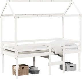 vidaXL fehér tömör fenyőfa magasított ágy tetővel 80 x 200 cm