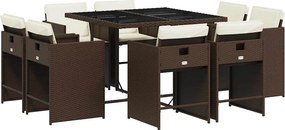 vidaXL 9 részes barna polyrattan kerti étkezőgarnitúra párnákkal