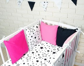Baby Nellys Párna mantiné ágyneművel - csillagok, fekete / rózsaszín / fehér 120x90