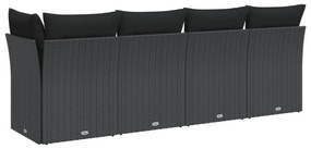 4 személyes fekete polyrattan kerti kanapé párnával
