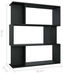 fekete szerelt fa könyvszekrény/térelválasztó 80 x 24 x 96 cm