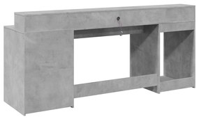 betonszürke szerelt fa íróasztal LED-világítással 200x55x91 cm