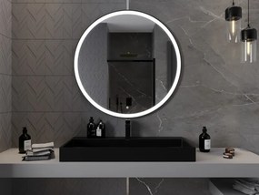 Mexen Esso kerek LED háttérvilágítású fürdőszobai tükör 100cm 6000K páramentes fűtőbetét fekete keret 9825-100-100-611-70