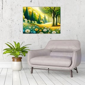 Kép - Falu sárga-zöld színekben (70x50 cm)