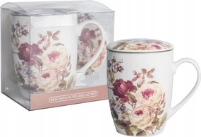 Porcelán teásbögre fedő szűrő virág bögre