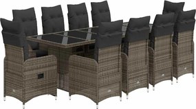 vidaXL 11 részes szürke polyrattan kerti bisztrógarnitúra párnákkal