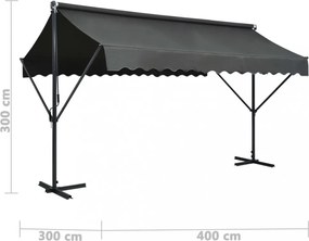 antracitszürke szabadon álló napellenző 400 x 300 cm