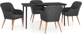 vidaXL 5 részes fekete kerti étkezőgarnitúra párnákkal