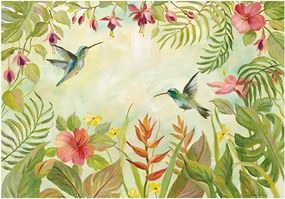 Fotótapéta Kolibri trópusi virágok egzotikus pasztell 200x140 +ragasztó