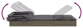 szürke polyrattan napozóágy összecsukható tetővel 213x63x97 cm