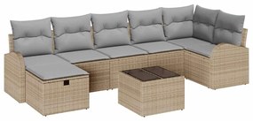 vidaXL Kerti Kanapé Szett párnával tárolóval 8 pcs Bézs Poli rattan