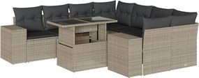 vidaXL 9 részes világosszürke polyrattan kerti ülőgarnitúra párnával