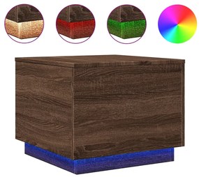 Barna tölgyszínű dohányzóasztal LED-lámpákkal 50 x 50 x 40 cm