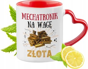 Piros bögre szív alakú füllel Mechatronika Ajándék