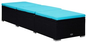 3 részes fekete polyrattan kerti napozóágy szett asztallal
