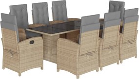 vidaXL 9 részes vegyes bézs polyrattan kerti étkezőgarnitúra párnákkal