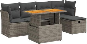 vidaXL 6 részes szürke polyrattan akácfa kerti ülőgarnitúra párnákkal