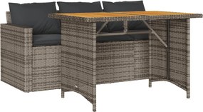 vidaXL 2 részes szürke polyrattan kerti étkezőgarnitúra párnákkal