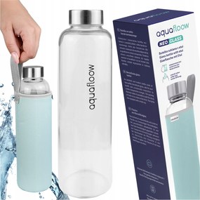 AquaFloow: 700 ml-es vizes üvegpalack világoskék tok BPA-mentes