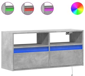 betonszürke falra szerelhető TV-szekrény LED-del 100x31x45 cm